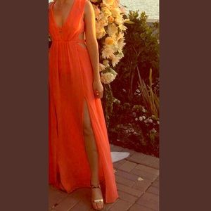 BCBG MaxAzaria Plunging V-neck Two Slits Dress